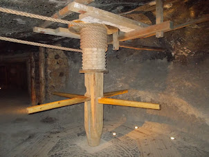 Model of the wheel and pulley system used by miners deep underground the Wieliczka rock salt mines