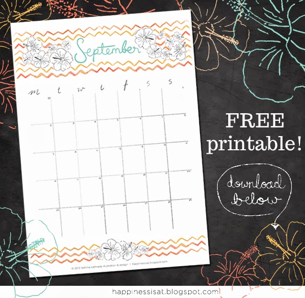 September free calendar printable download by fathima at Happiness is...