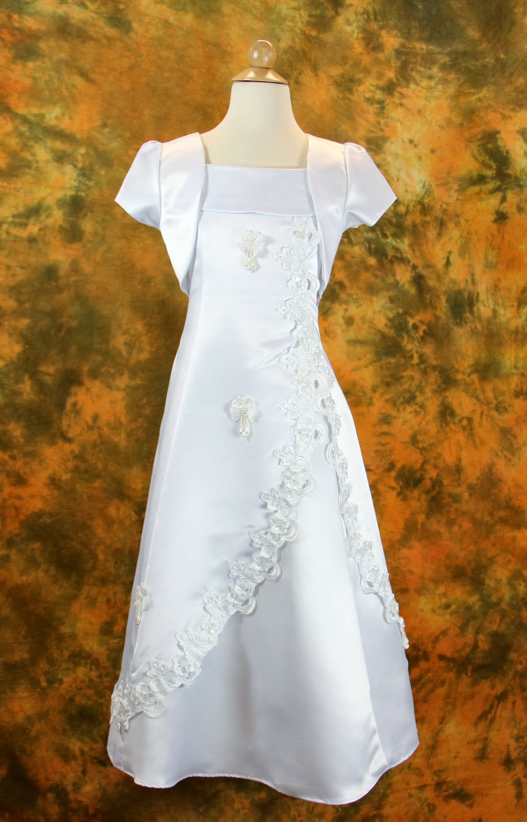 Catholic Faith Store First Communion Dress, Asymmetrical Lace Appliqué