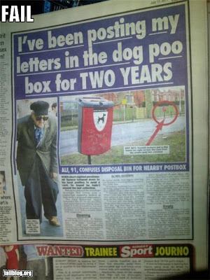 newspaper article old confused elderly man posts letters in bin