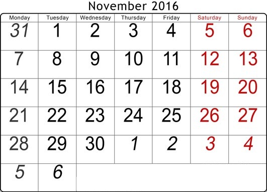 November 2016 Calendar with UK Holidays Free, November 2016 Printable Calendar Cute Word Excel PDF Template Download Monthly, November 2016 Blank Calendar Weekly