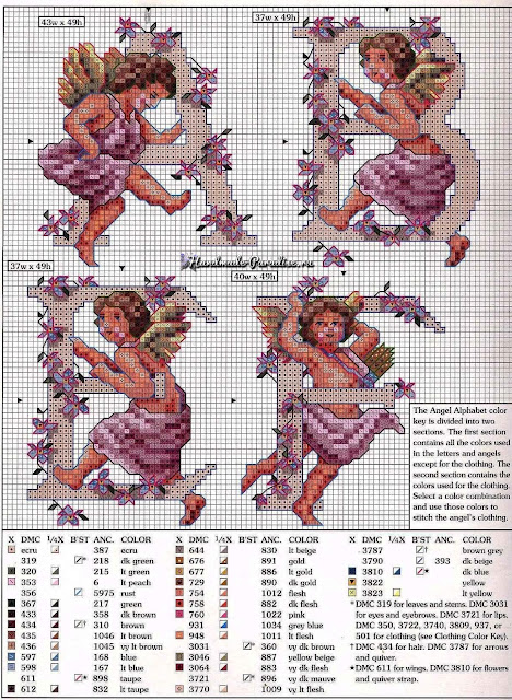 Винтажные монограммы с ангелами. Схемы вышивки