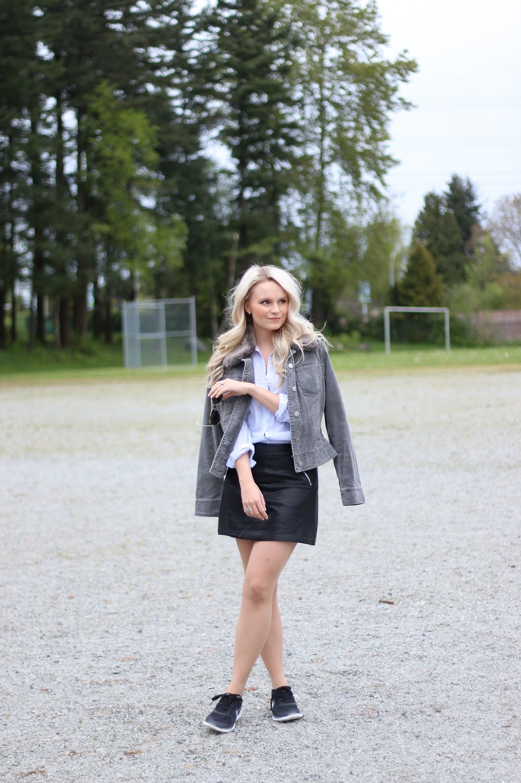 a fashion blogger styles a casual weekend outfit