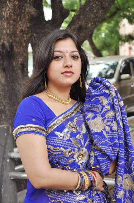 keerthi chawla spicy in blue saree photo gallery