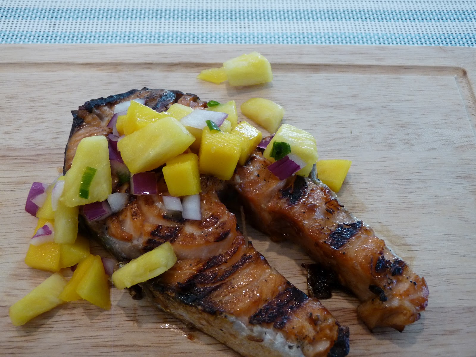 Teriyaki Salmon Steaks w/ MangoPinepple Salsa