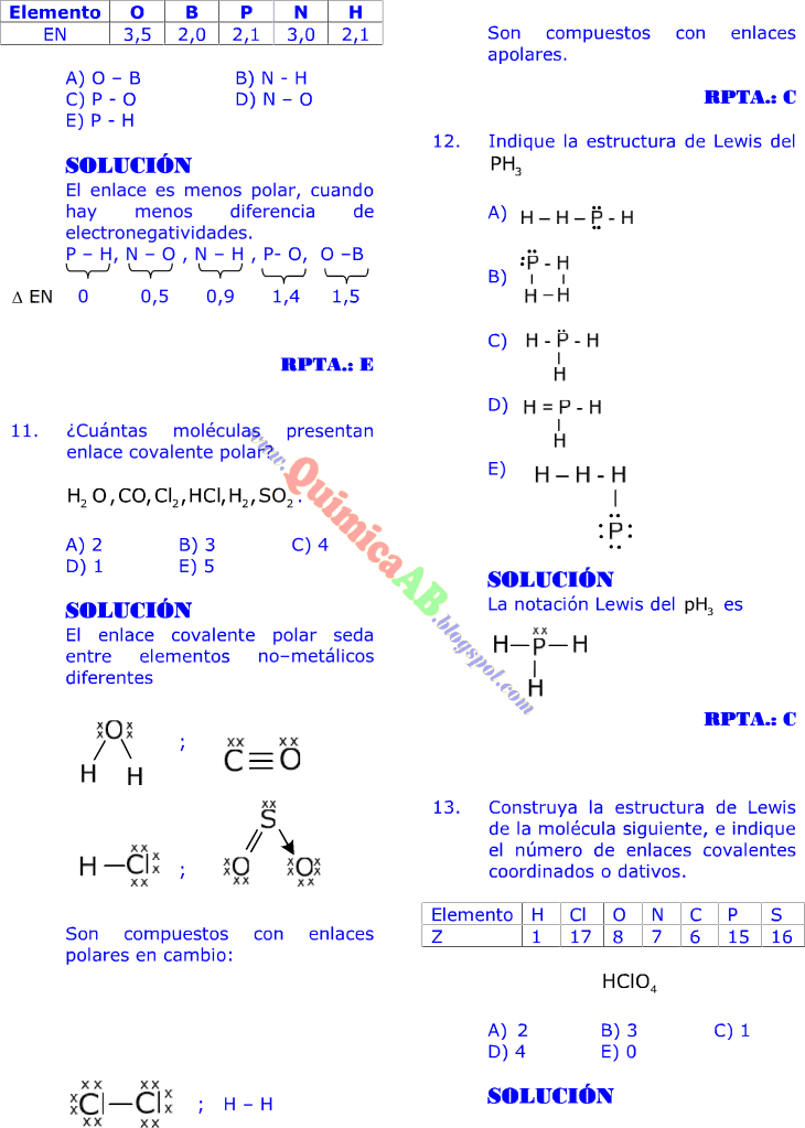 Quimica Paso A Paso Enlace Quimico Problemas Resueltos Tipo Examen De Ingreso A La Universidad