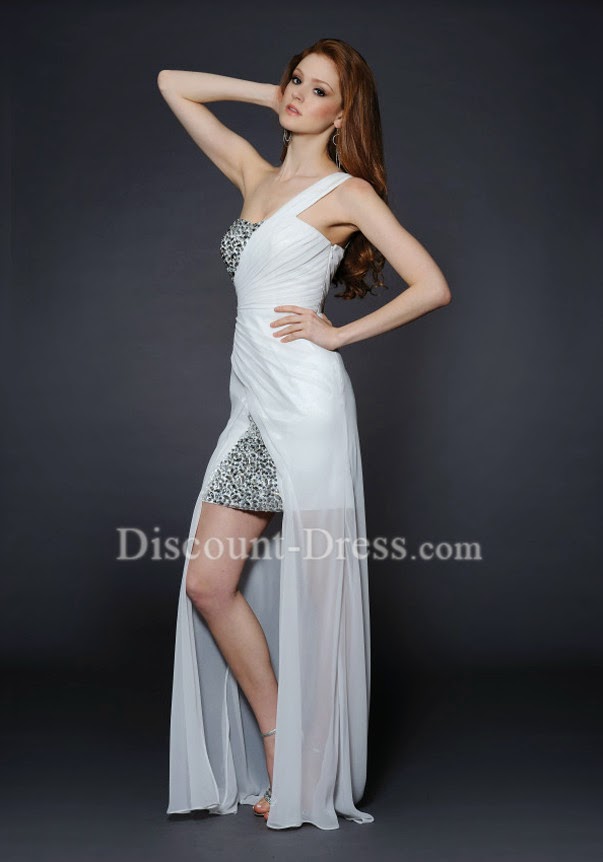One Shoulder Asymmetric Waist Floor Length Chiffon Sheath/ Column Side Zipper Prom Gowns