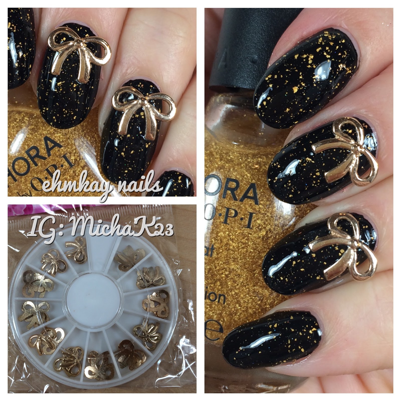 ehmkay nails: New Year&#039;s Eve Nails: Gold Bows to Wrap Up the Year!