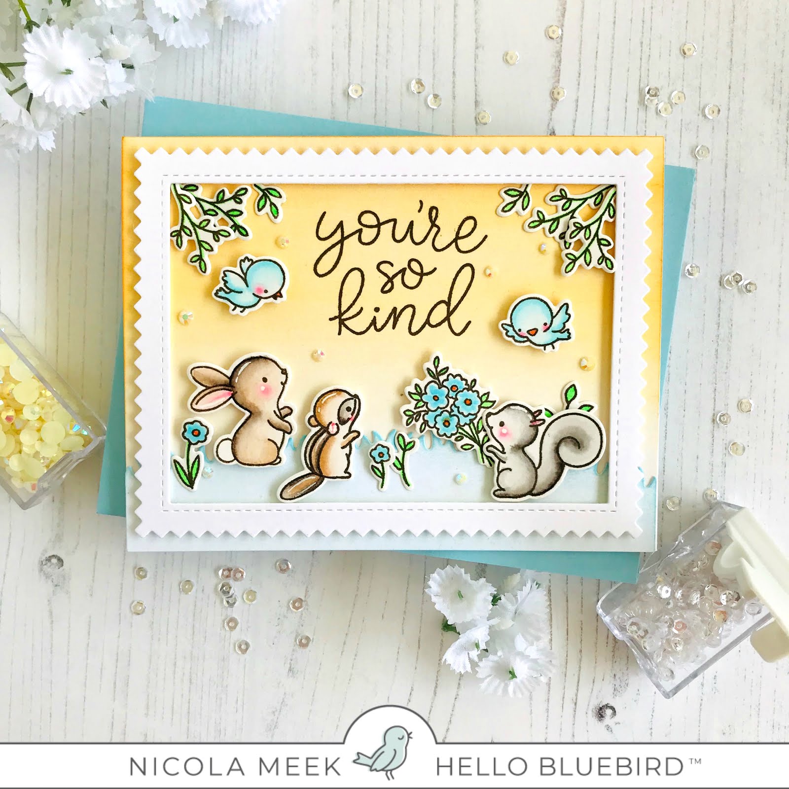 Nicky Noo Cards Banner Buddies Hello Bluebird Stamps