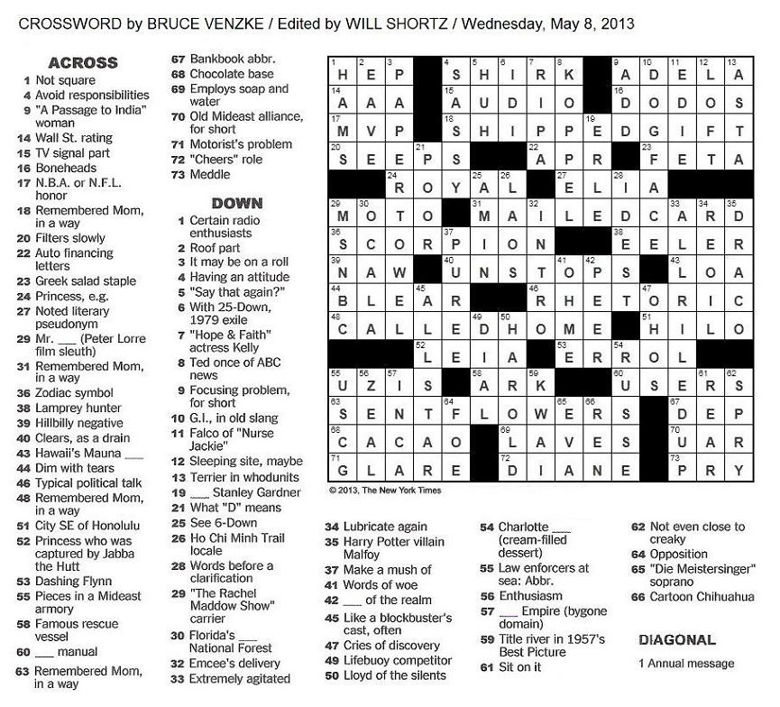 The New York Times Crossword in Gothic: 05.08.13 — Mother's Day