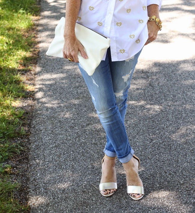 clare v clutch, 7 for all mankind skinny jeans, joie heels