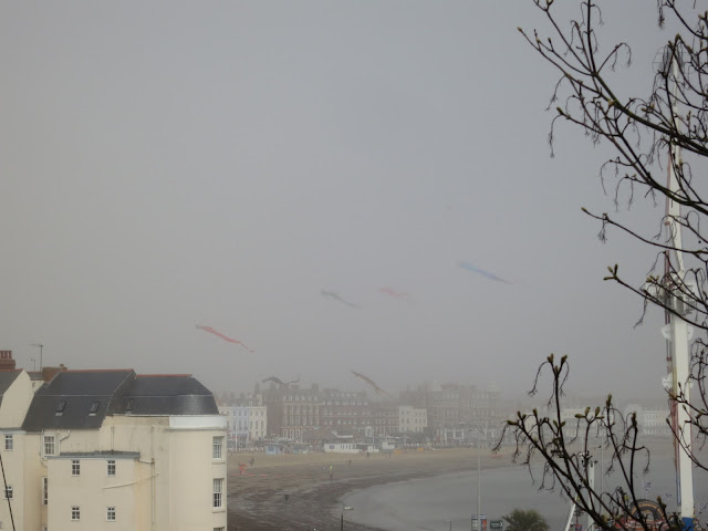 View across Weymouth Seafront from the Nothe Steps at 2015 Kite Festival