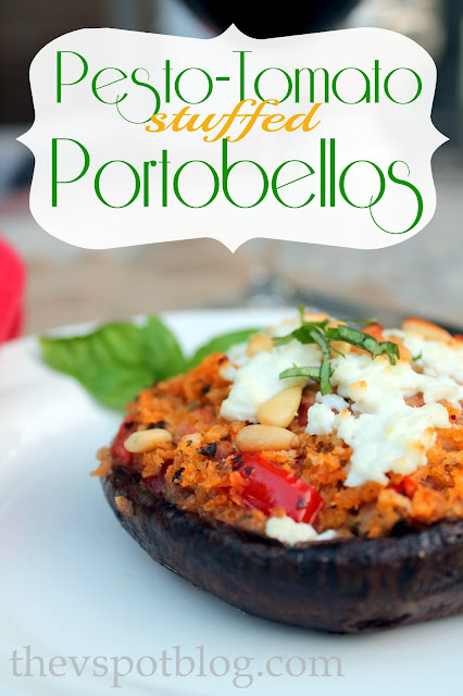 pesto-tomato stuffed portobello mushrooms