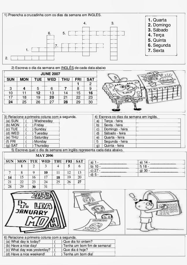 Atividades de inglês 6º ano