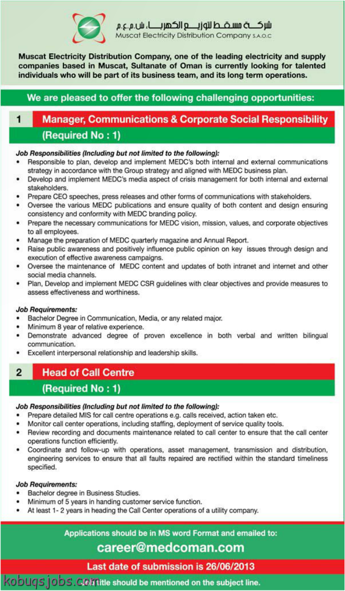 Muscat Electricity Distribution Company Vacancies Gulf Jobs for