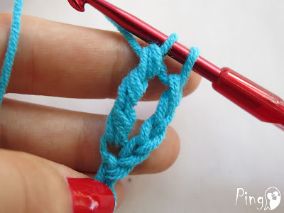 Double Treble/Triple Crochet (DTR) - step by step instruction by Pingo - The Pink Penguin