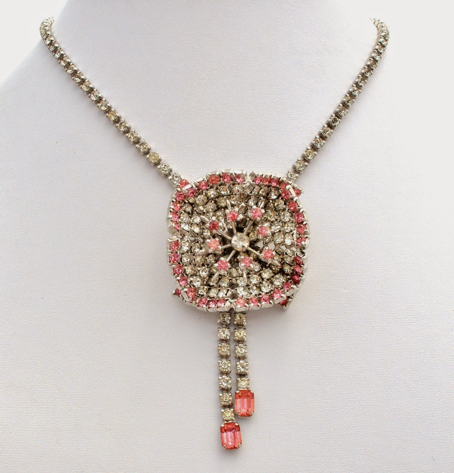 The Jewelry Lady's Store Pink And Clear Rhinestone Flower Necklace,