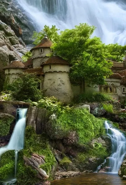 Waterfall Castle in Poland