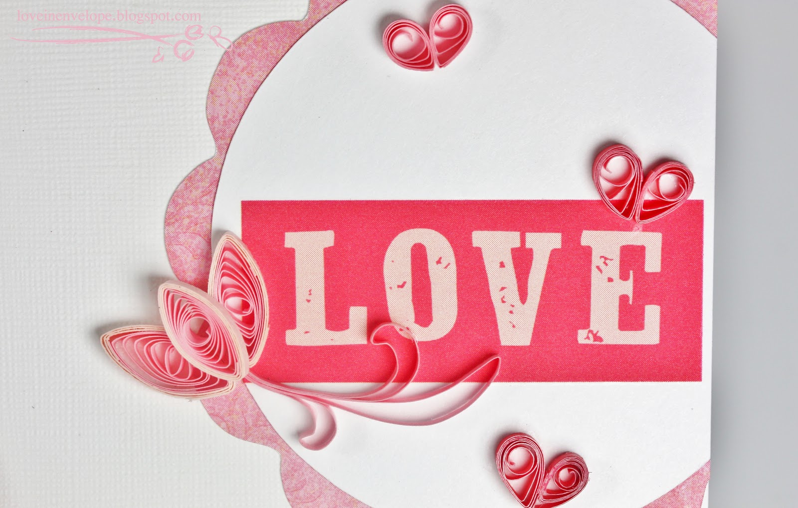 Love in Envelope Quilled Pink Hearts Love Card