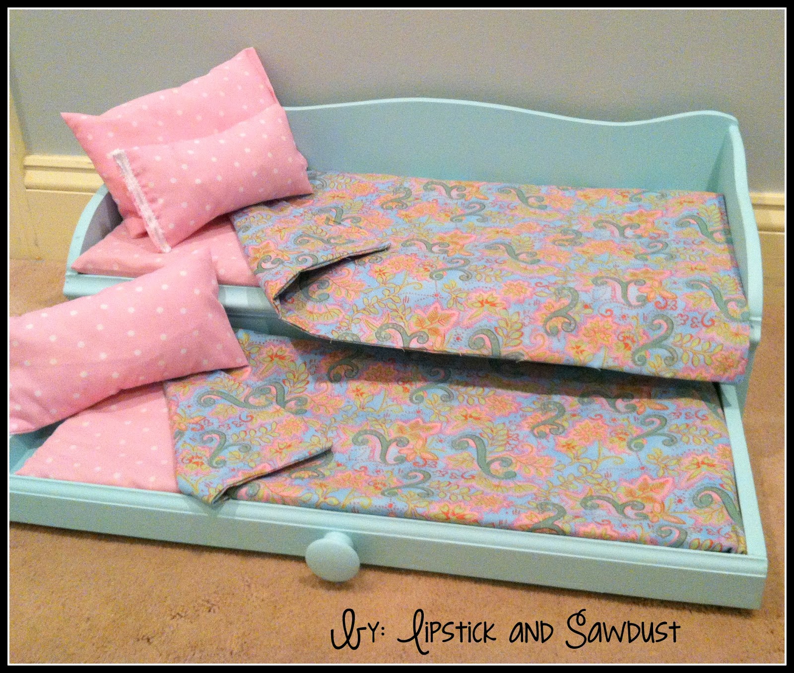 Lipstick and Sawdust Mattress and Linens for Doll Bed Tutorial
