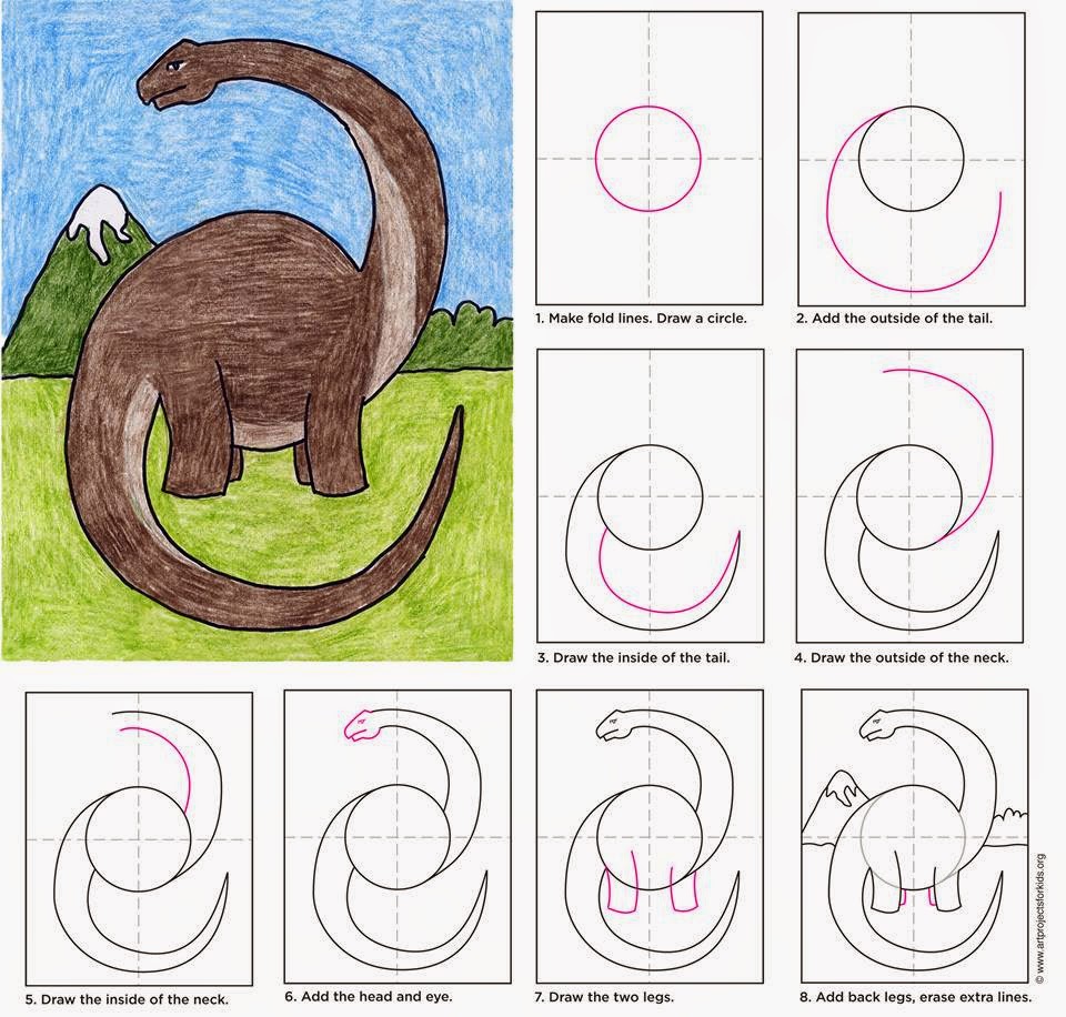 Como desenhar um dinossauro passo a passo: lição de desenho, ilustração  gráfica