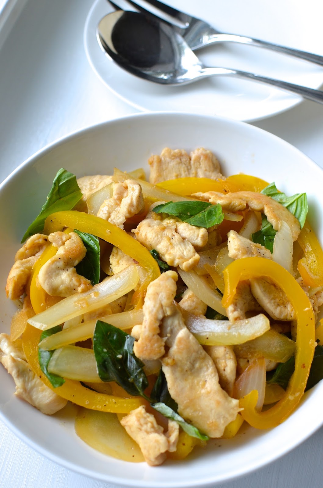 Playing with Flour Basil chicken stirfry