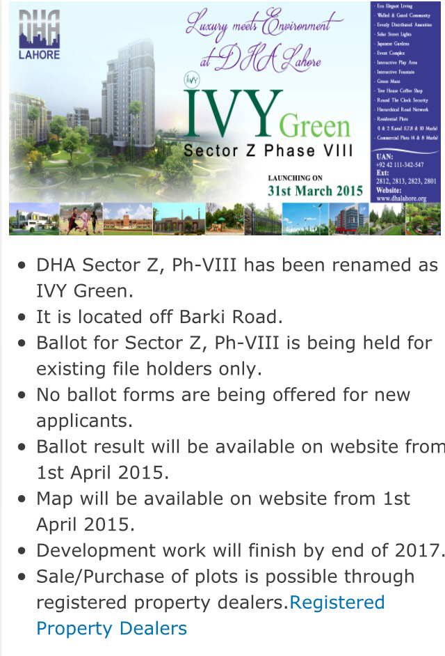 DHA Lahore Launching IVY Green Phase 8 Sector Z