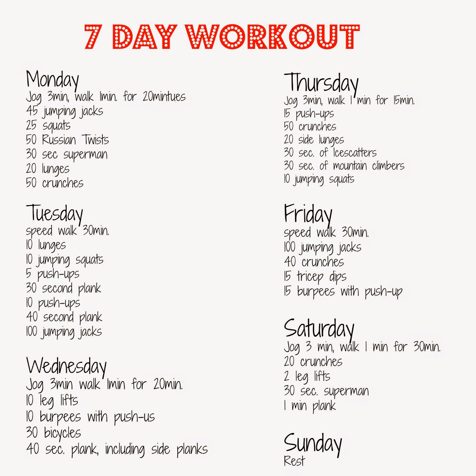 Noelle B. Blogs 7 day workout