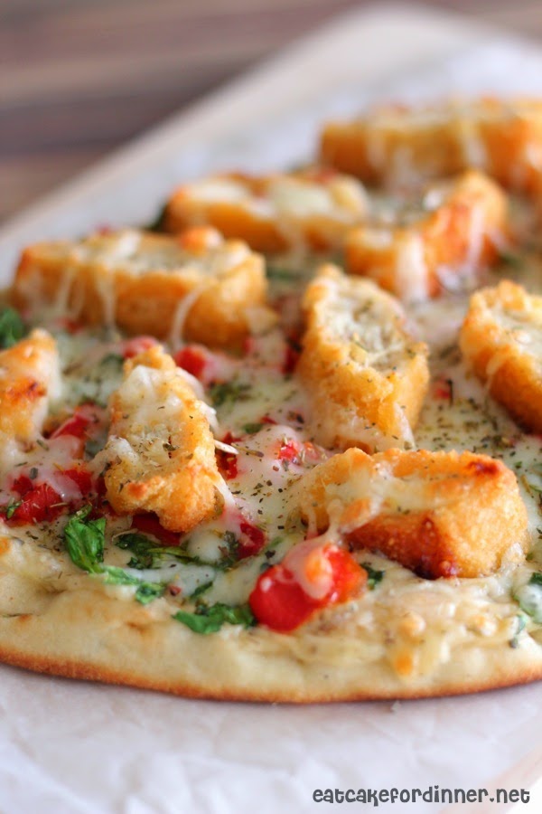 Crispy Chicken and Roasted Garlic Flatbread Pizza Eat Cake For Dinner