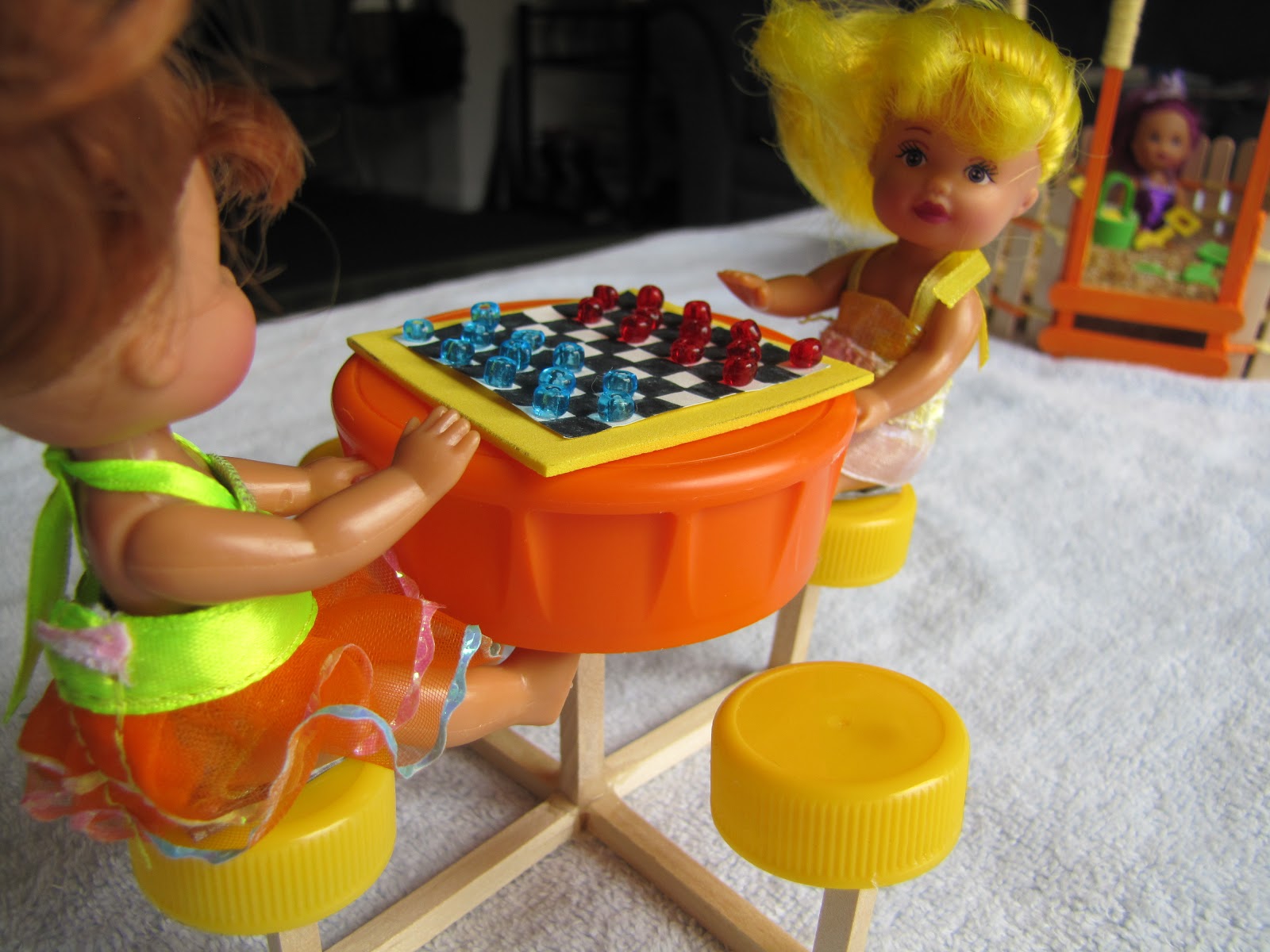 Crafts and Digital Dollars Doll's Checkers Playing Table