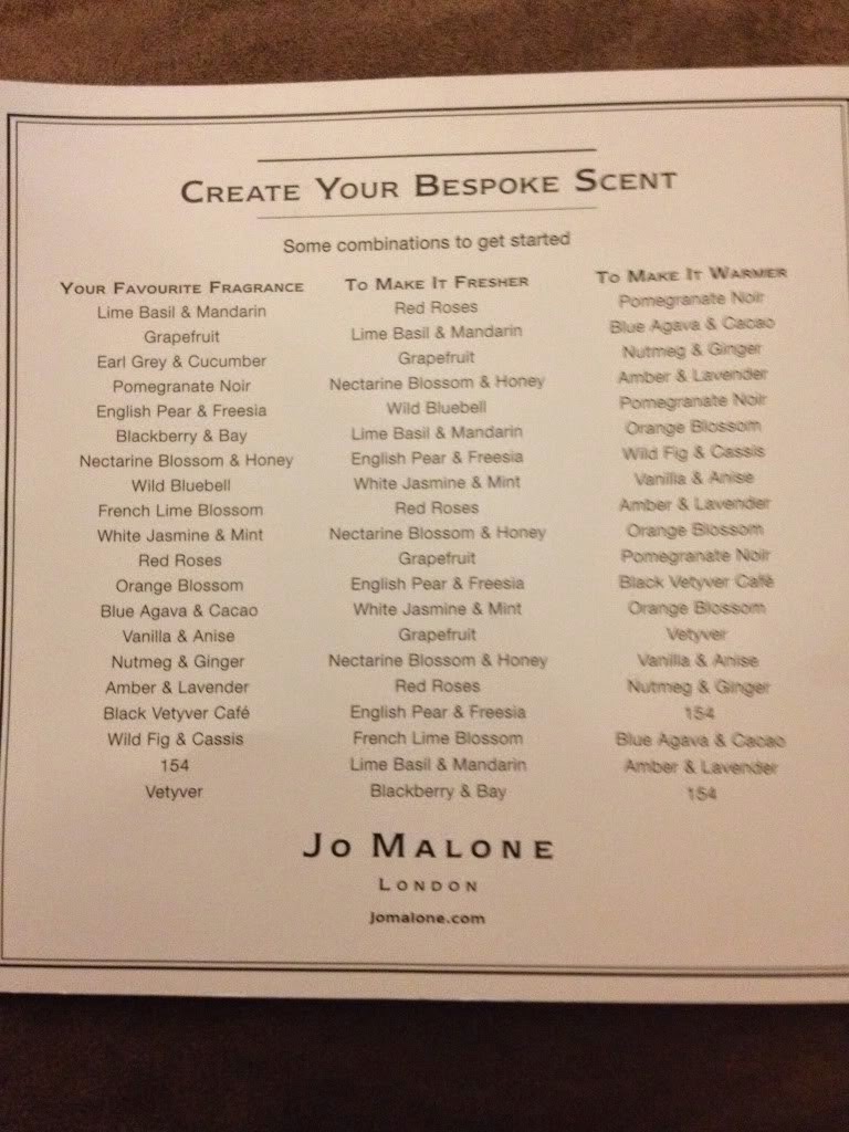 Jo Malone Fragrance Combination Chart