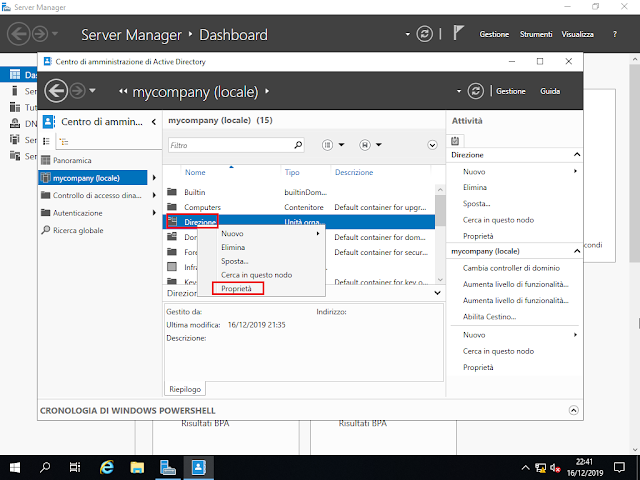 Centro di amministrazione di Active Directory, Proprietà unità organizzativa Centro di amministrazione di Active Directory, Proprietà unità organizzativa