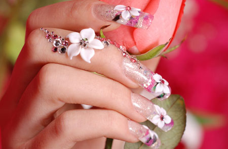 Pink Flowery Nail Art