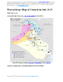 Detailed map of territorial control in Iraq as of July 23, 2015, including territory held by the so-called Islamic State (ISIS, ISIL), the Baghdad government, and the Kurdistan peshmerga. Includes recent flashpoints including Ramadi, Baiji, Habaniyah, Jalawla, and Walid border crossing.