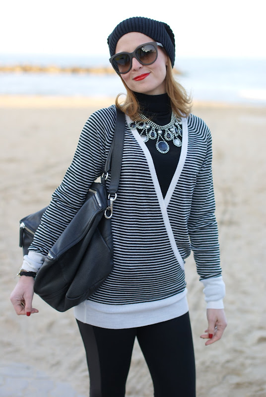 striped sweater, black and white outfit, Givenchy bag