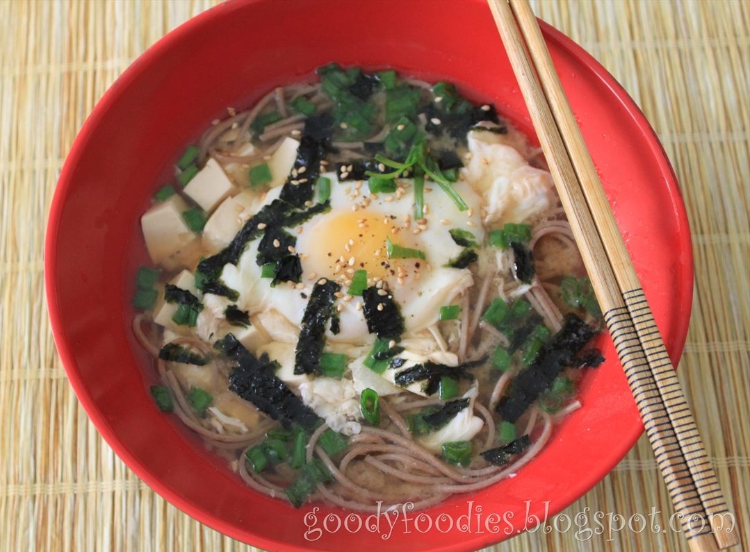 GoodyFoodies Quick Lunch Soba with soft poached egg in miso soup