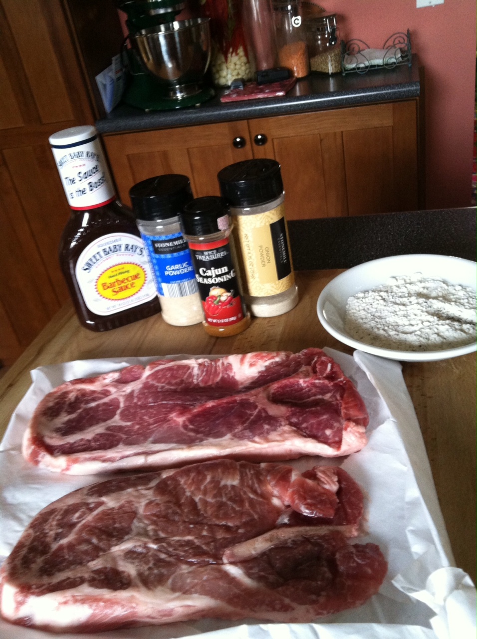 SourdoughNative Slow Cooker BBQ Pork Steak and "Baked" Potatoes