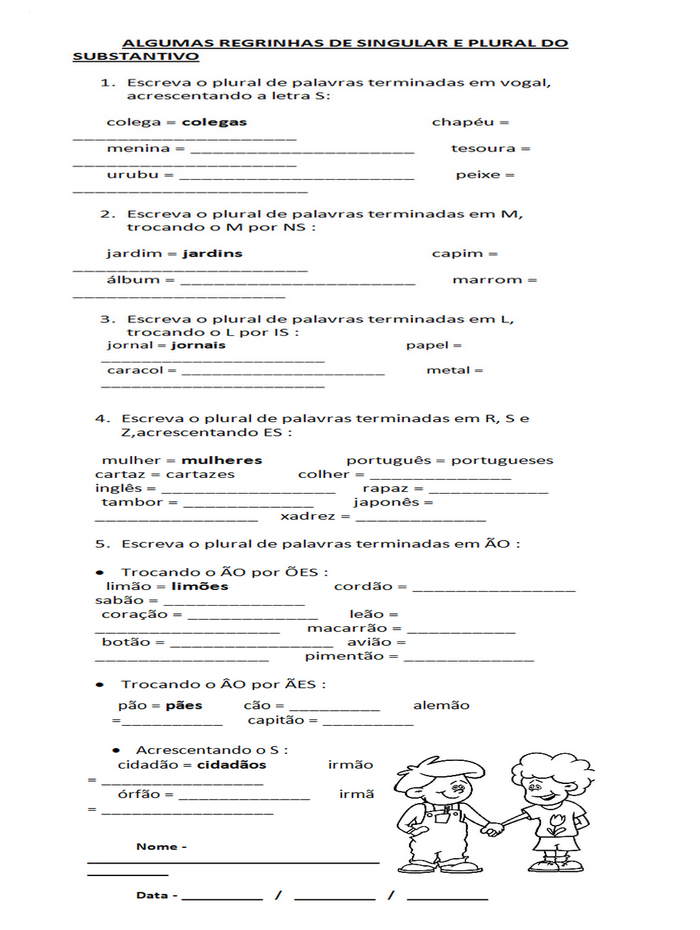 Saberes e Fazeres em Nossas Mãos: Atividades de Singular e plural para