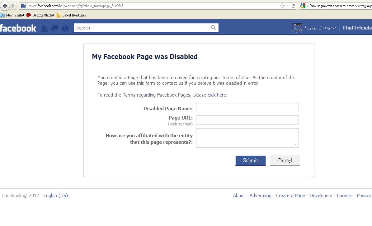 Facebook Disabled
