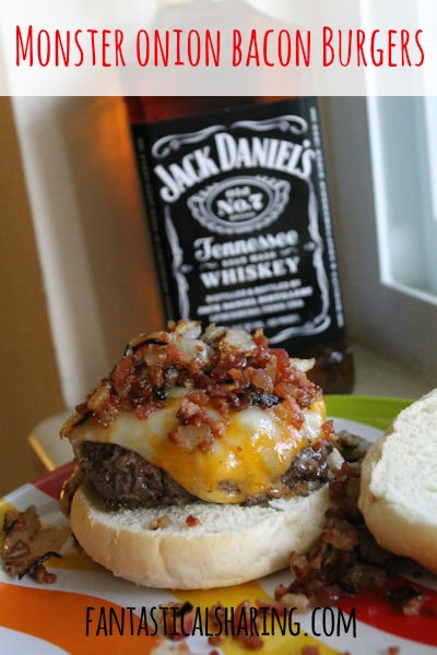 Monster Onion Bacon Burger with a splash of whiskey for good measure | www.fantasticalsharing.com