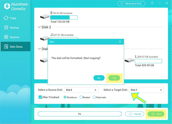 start disk cloning to Samsung SSD