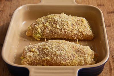 ready to bake for Baked Chicken Stuffed with Pesto and Cheese found on KalynsKitchen.com