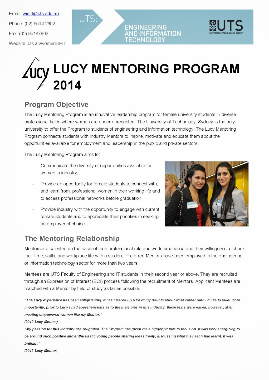 Lucy Mentoring Program - Students Information