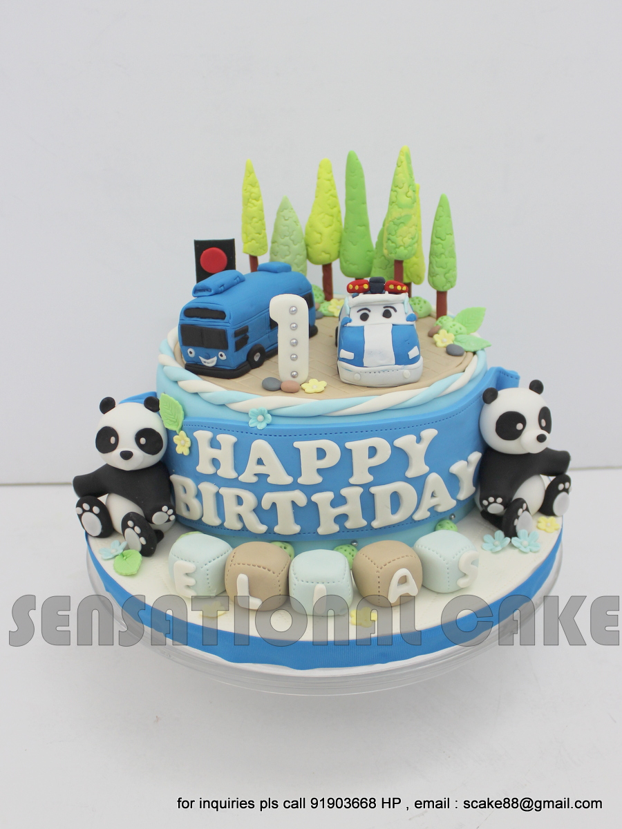 The Sensational Cakes PANDA 1ST BIRTHDAY CAKE SINGAPORE POLICE CAR AND TAIYO BUS THEME CAKE