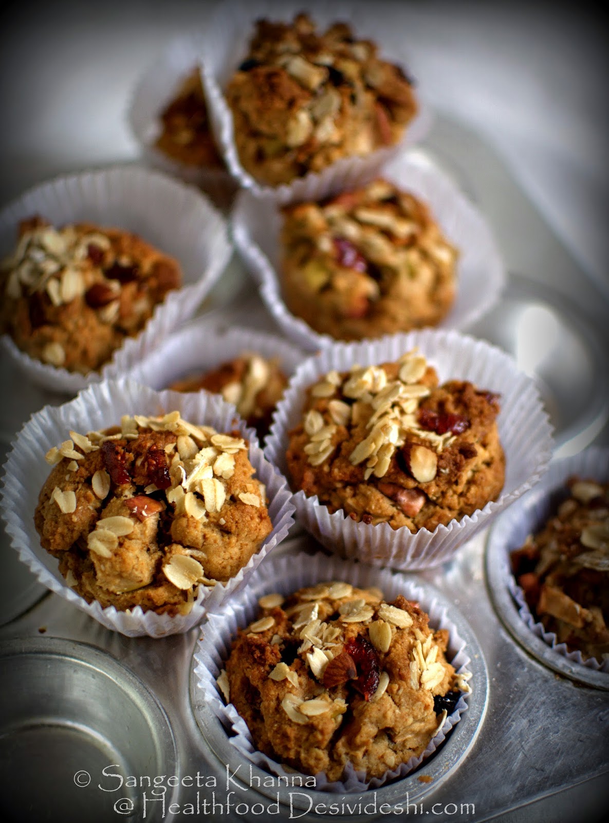 apple granola muffins with whole wheat flour and oats, the cover page