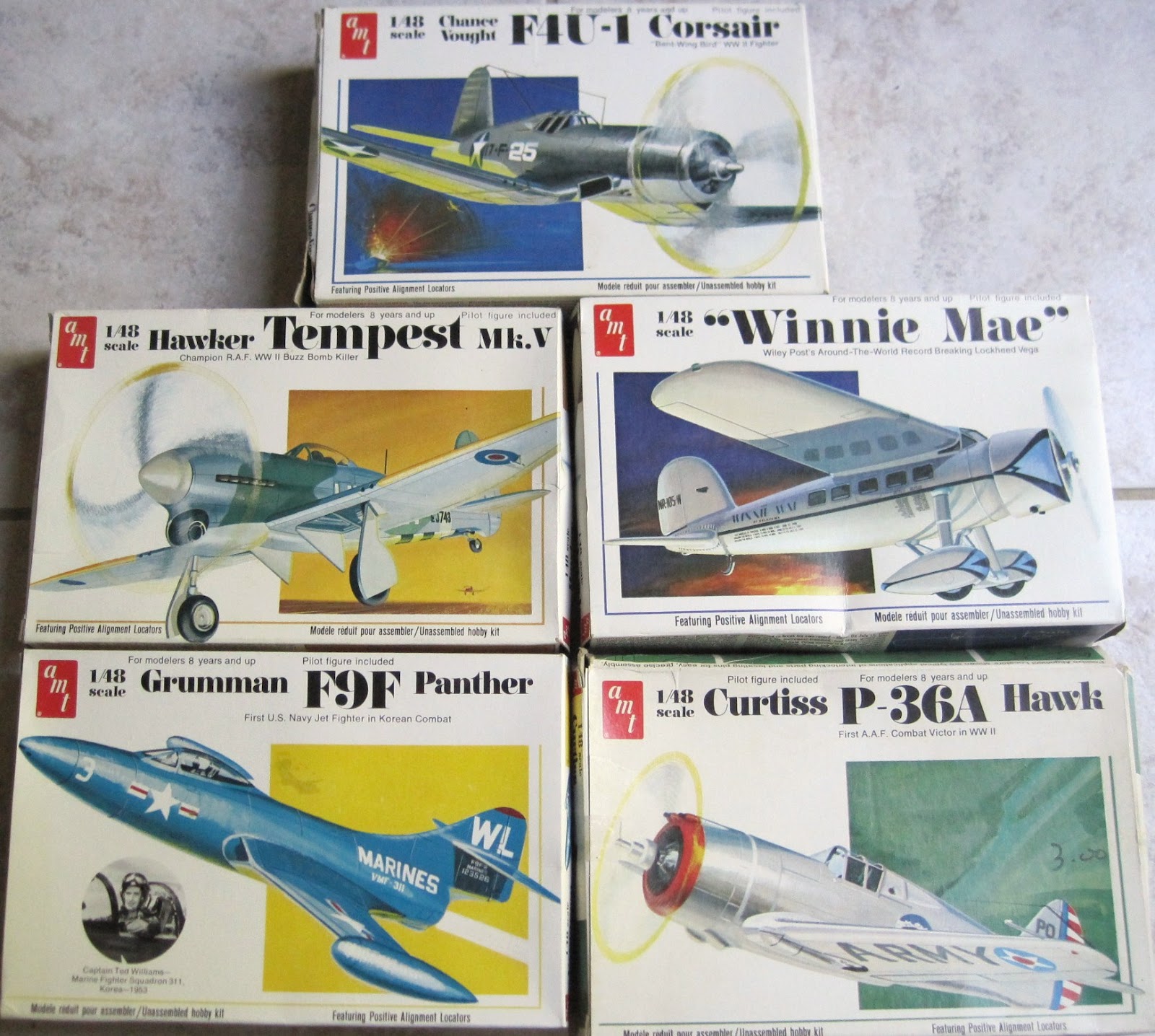 Model Airplane Memories AMT 1/48 Corsair, P36, Vega, Temptest, and F9F