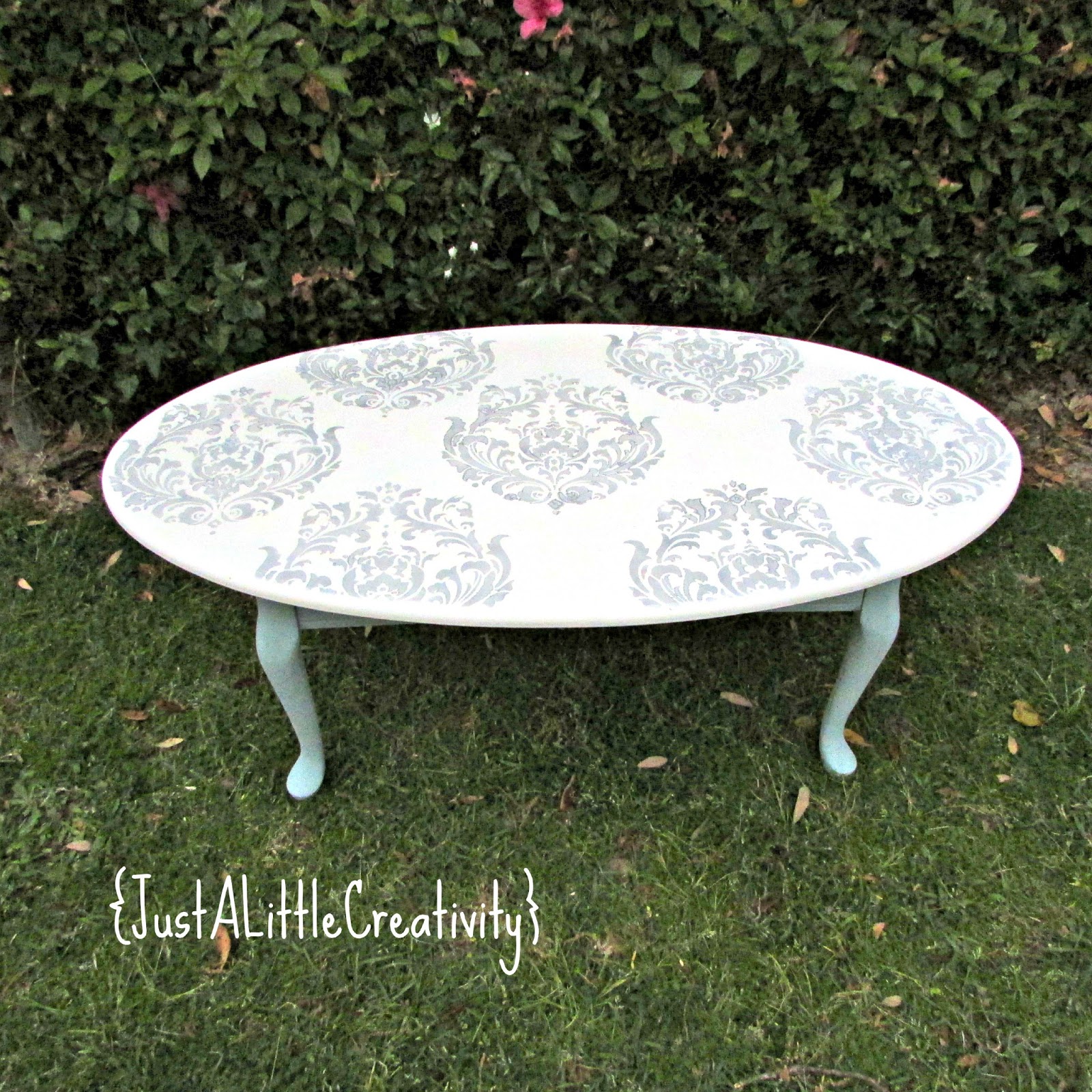 cutting edge furniture. silver stenciled brocade coffee table {plus a cutting edge stencils giveaway winner announced} - just little creativity furniture