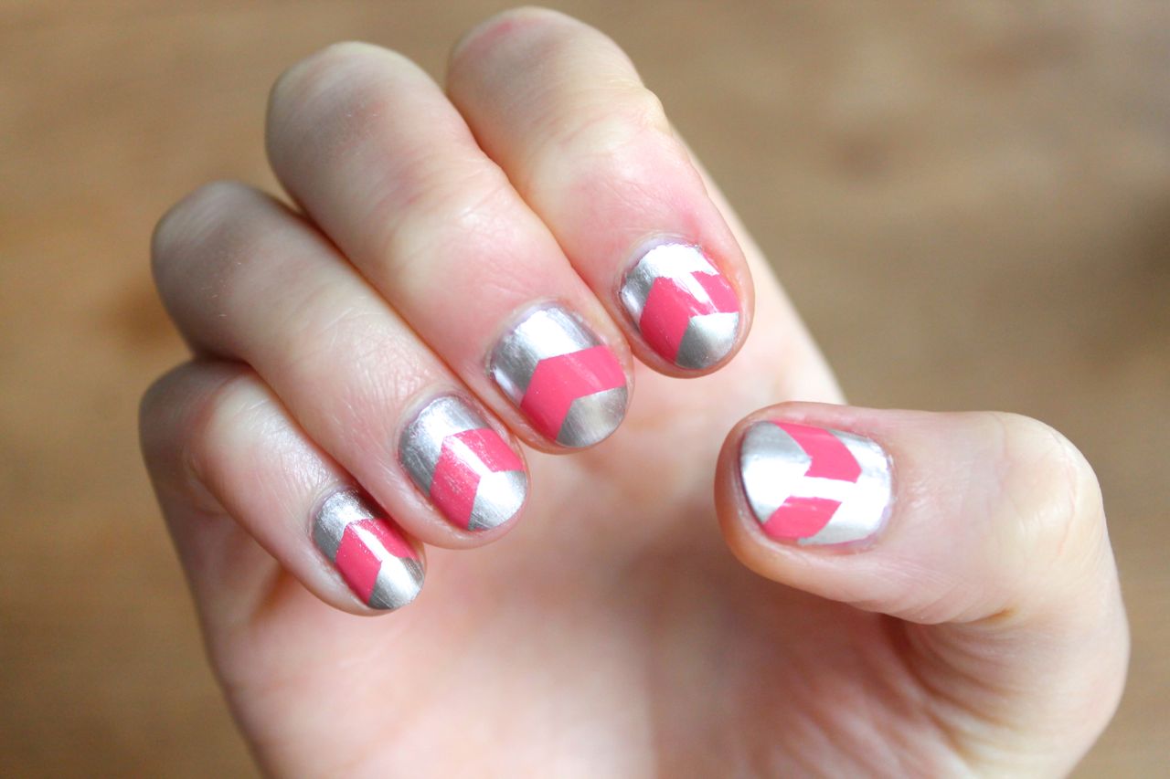 5. Pink and Silver Glitter Chevron Nails - wide 5