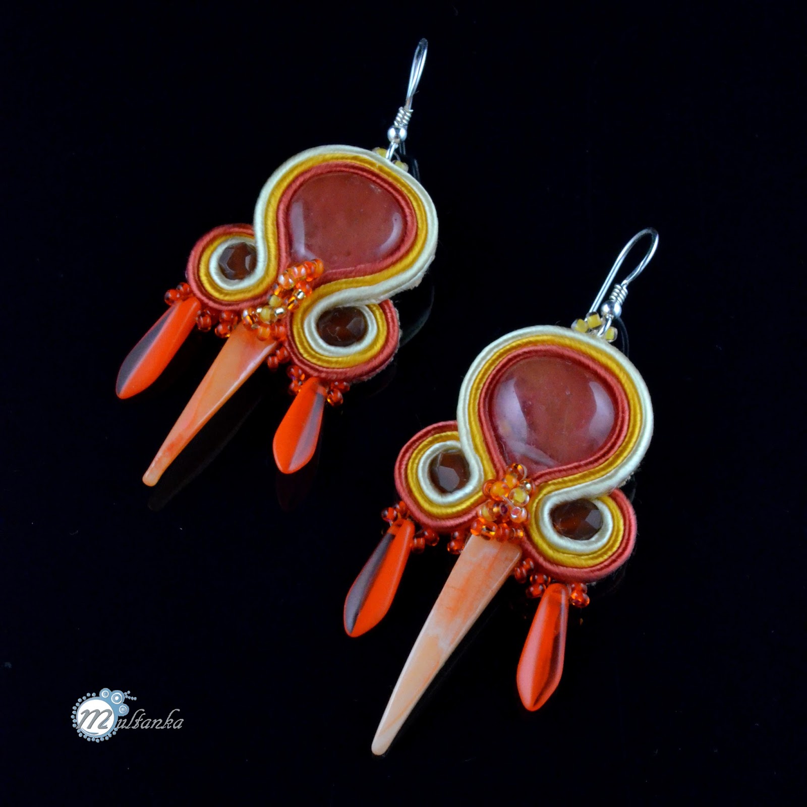 Kolczyki soutache z masa perłową i kwarcem. Wykonanie - multanka Kolczyki soutache z masa perłową i kwarcem. wkonanie - multanka