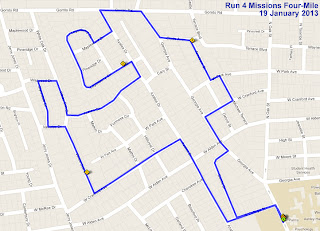 The map of the four-mile course around the VSU campus used by the Run 4 Missions Road Race. Course Map